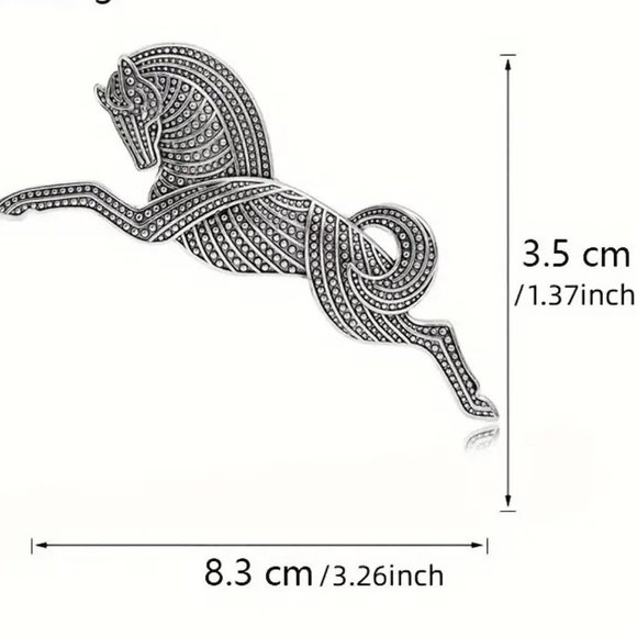 Horse Brooch VTG Art Deco Style Pin Textured Trojan Gold / Silver Metal Egyptian - Picture 5 of 5